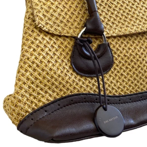 Sag Harbor Woven Straw Wicker Faux Leather Rattan Purse - Picture 7 of 7